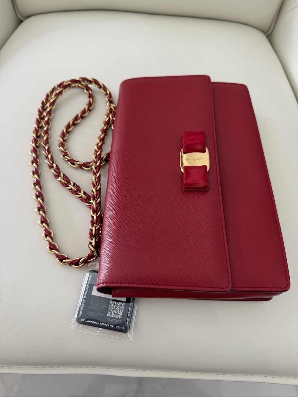 Salvatore Ferragamo Red Leather Vara Chain Crossbody